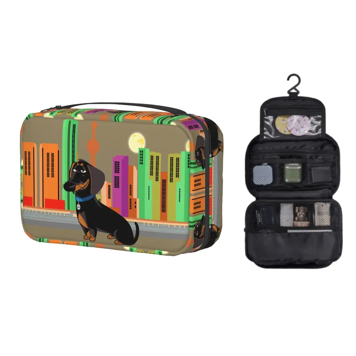 

Hanging Travel Colorful Dachshund Badger Toiletry Bag Portable Makeup Cosmetic Organizer for Women Beauty Storage Dopp Kit Box