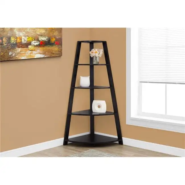 

Bookshelf, Bookcase, Etagere, Corner, 4 Tier, 60"H, Office, Bedroom, Laminate, Brown, Contemporary, Modern