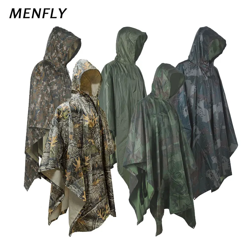 

PVC Tactical Raincoats Man Portable Tree Woodland Camouflage Waterproof Camping Army Military Poncho Adult Rain Cover Protection