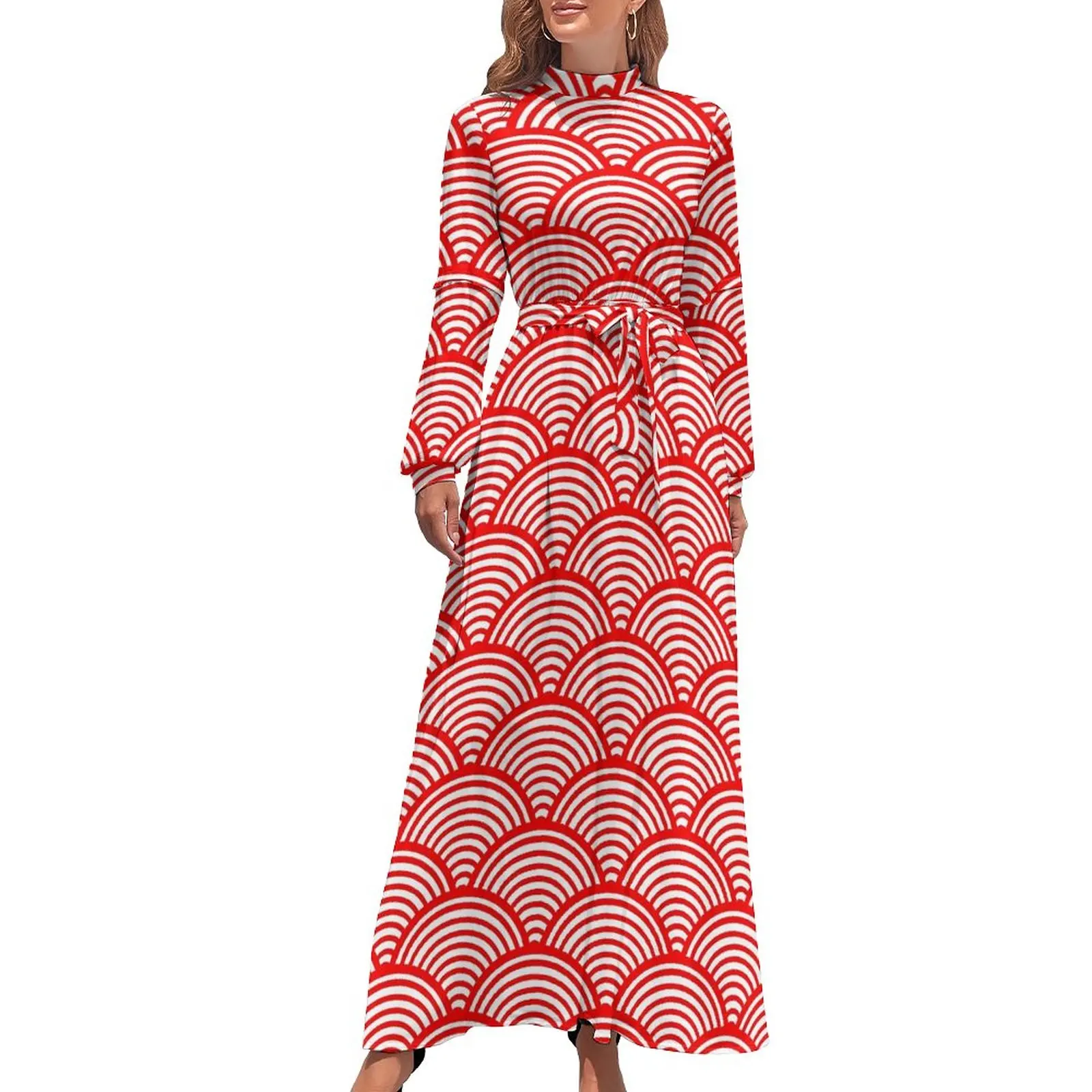 

Japanese Wave Dress Red Abstract Sexy Maxi Dress Street Wear Bohemia Long Dresses High Waist Design Clothes