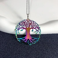 colorful tree of life necklace for women girls big hollow metal pendant chains necklace vintage jewelry family mothers gifts