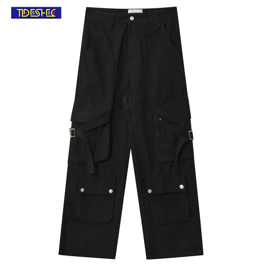 

Мужские свободные повседневные брюки в стиле Харадзюку, уличный популярный комбинезон с несколькими карманами, прямые брюки для уборки, Осенние новые брюки