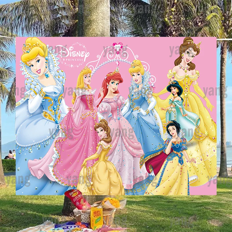 

Disney The Little Mermaid Custom Snow White Cartoon Cinderella Backdrop Girls Princess Baby Happy Birthday Party Background