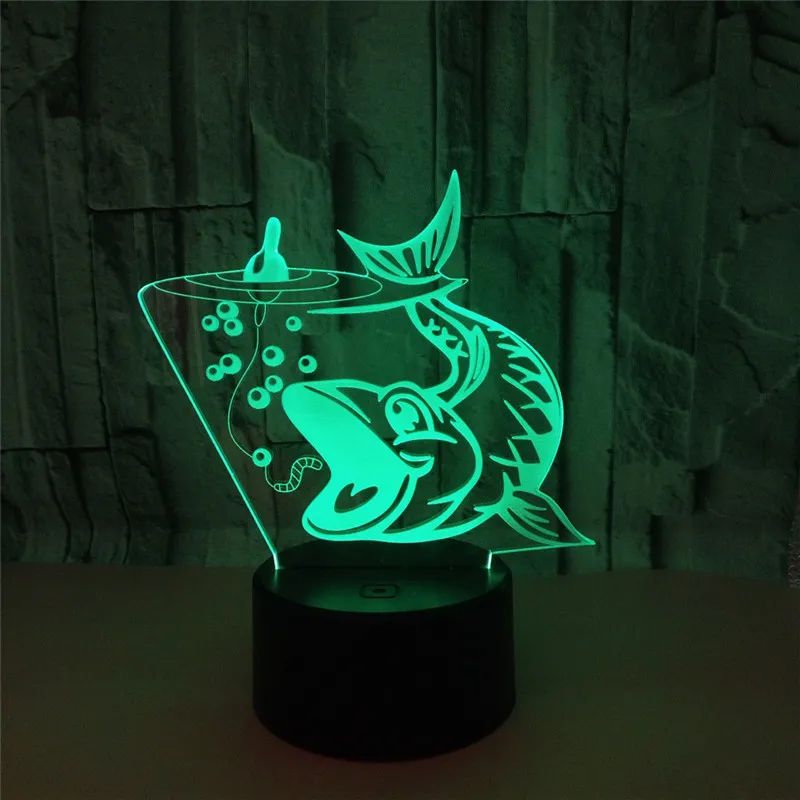 3D светильник для рыбалки с USB-зарядкой и сенсорным выключателем 7 цветов детский