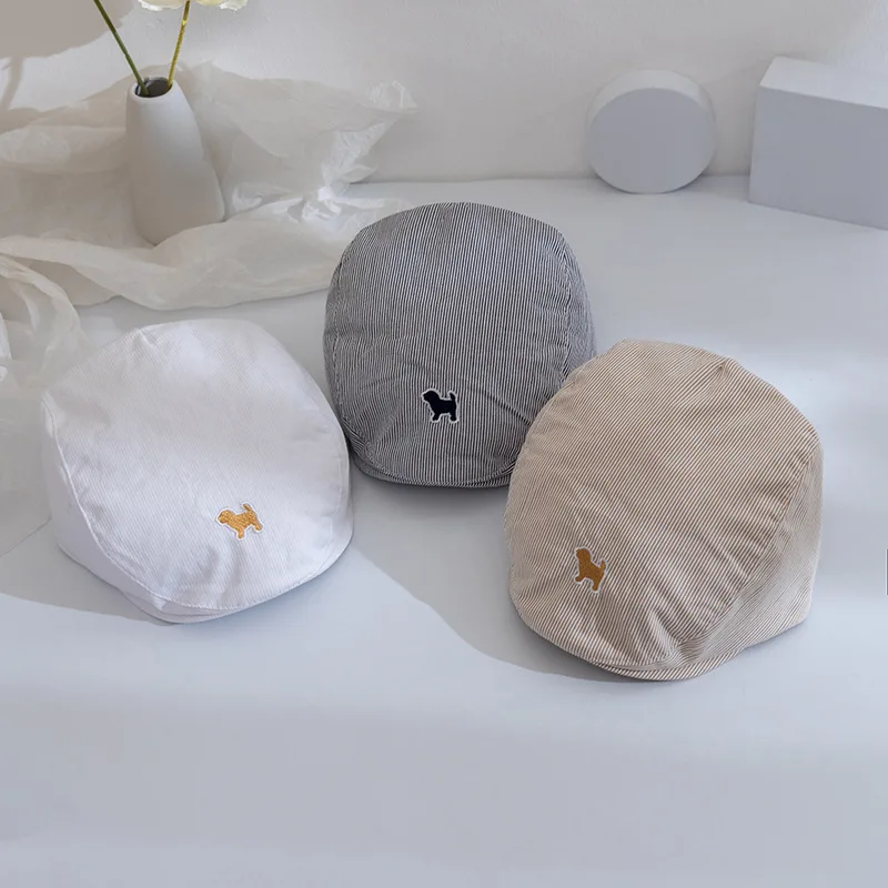 

Baby Hat Spring Classic Stripe Vintage Cute Puppy Embroidered Visor