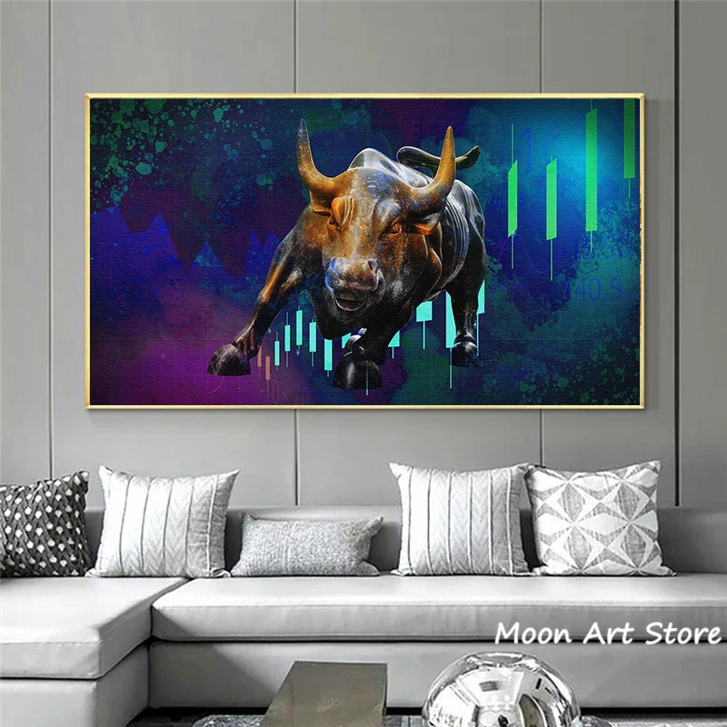 Финансы запас постер бык медведь доллар холст живопись большой размер HD печать
