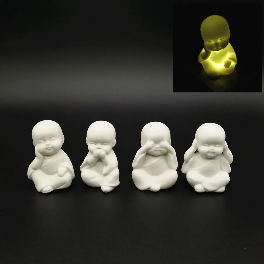 4 шт. маленькие белые керамические статуи Будды | Дом и сад