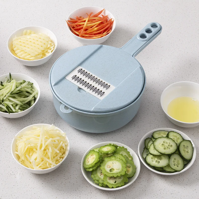 

12Pcs Multifunctional Vegetable Cutter Potato Shredders Slicers Carrot Graters with Drain Basket Kitchen Fruit Vegetable Gadgets