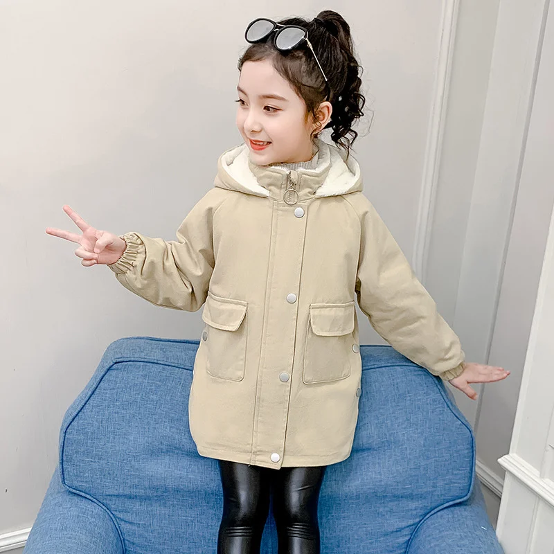 

Пальто для девочек, куртка, хлопковая ветрозащитная верхняя одежда, 2023 Милая теплая плотная бархатная зимняя одежда для лыж, детская одежда