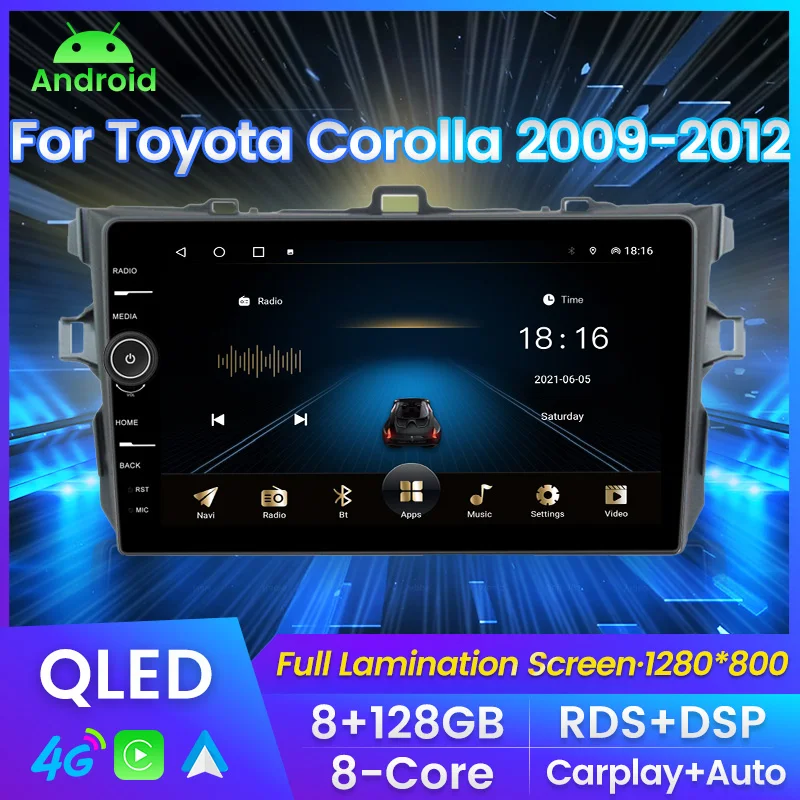 

QLED Android 10 RDS Octa Core DSP IPS для Toyota Corolla E140/150/2006-2013 2 din Автомобильный мультимедийный радиоплеер