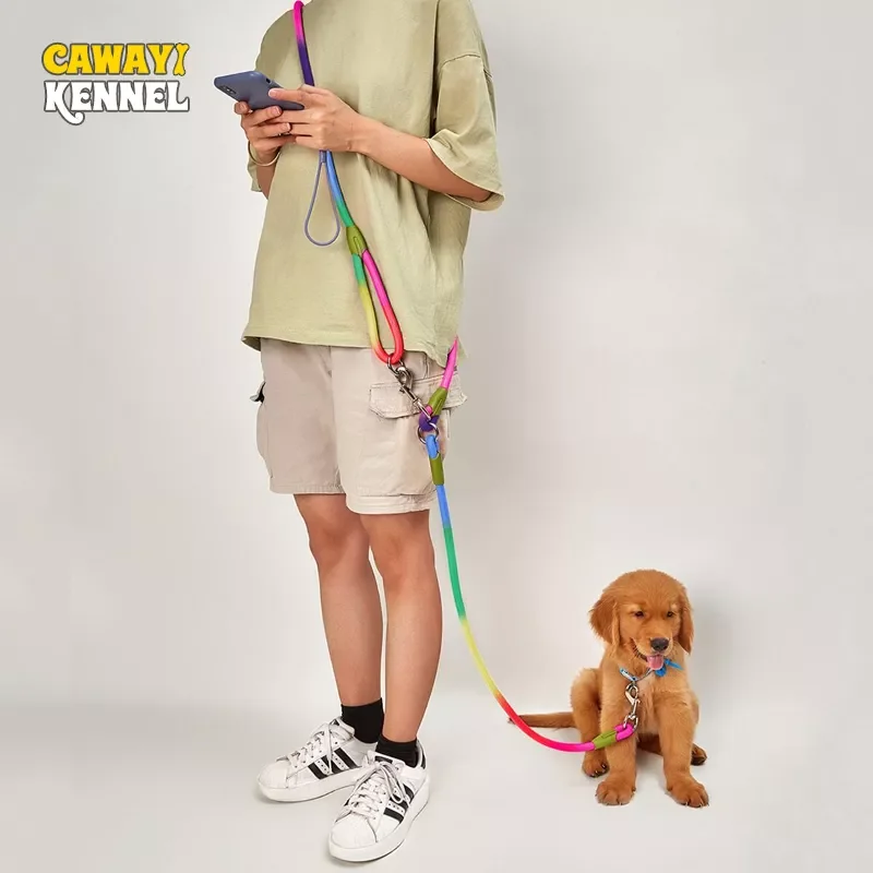 

2023 CAWAYI KENNEL Reflective Nylon Leashes Pet Dogs Chain Traction Rope Leads for Running Free Hands Rope Chain for Small Large