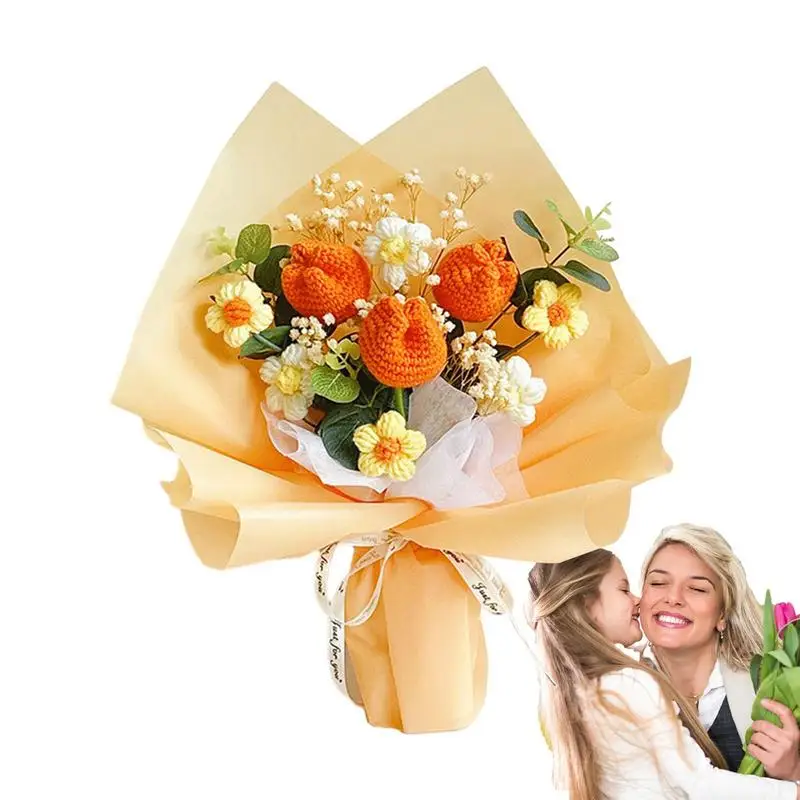 

Handmade Knitted Bouquet TeachersDay Wedding Gifts Artificial Flowers With Knitted Preserved Flower Eternal Home Decoration