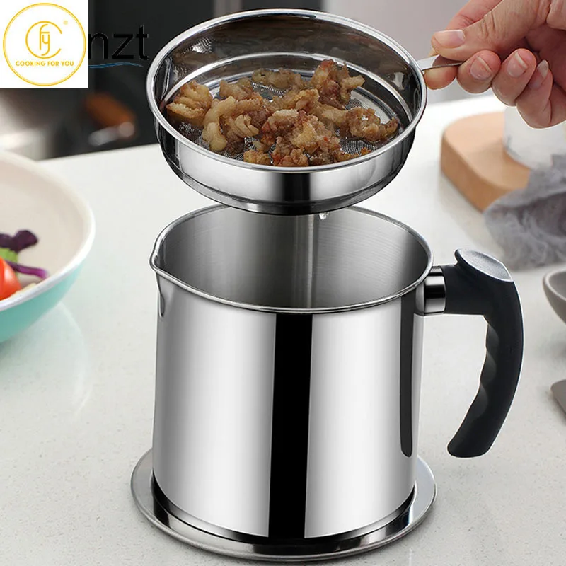 

1.3L 304 Stainless Steel Oil Strainer Pot Container Jug Storage Can With Filter Cooking Oil Pot For Kitchen Household Tools