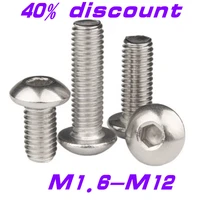 2 50pcs button head screw m1 6 m2 m2 5 m3 m4 m5 m6 m8 m10 m12 iso7380 304 stainless steel a2 mushroom hexagon hex socket screw