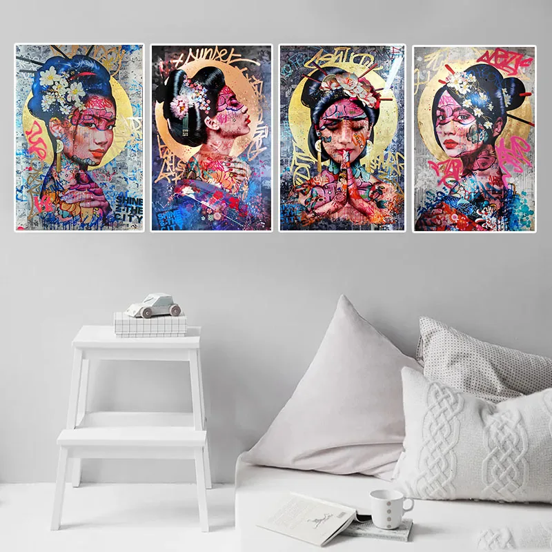 Городской поп-стрит-арт татуировка женская граффити картина красочный холст