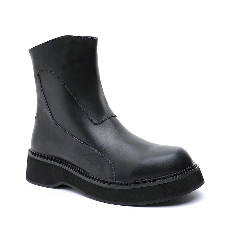 

Chelsea short boots men autumn winter high thick bottom military boots steel toe shoes High Quality Genuine Leather cowhide