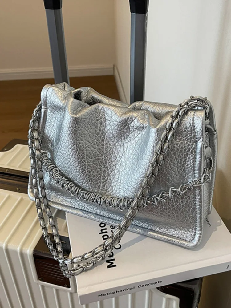 

Y2K Chain Shoulder Side Bags For Women Korean Fashion Lady Female Retro PU Leather Underarm Bag 2023 Trend Handbags And Purse