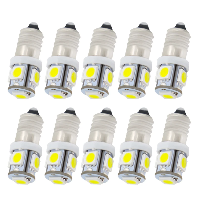 

10 шт. E10 3 В 6 В 9 В 12 В 24 В 5SMD 5050 Светодиодный фонарик, лампы, светодиодный фонарик, лампа накаливания, 3000K 6000K