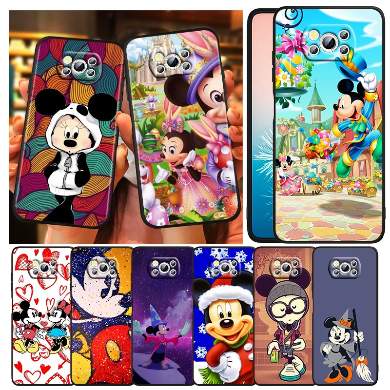 

Mickey Minnie lovely Phone Case For Xiaomi Mi Poco X5 X4 X3 NFC F4 F3 GT M5 M5s M4 M3 Pro C55 C50 C40 5G Black TPU Cover
