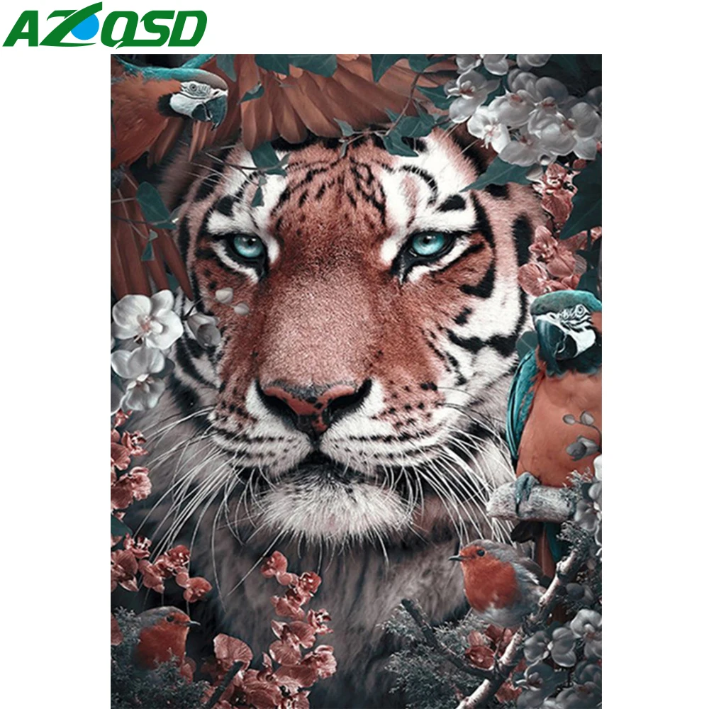 

AZQSD Paint By Numbers For Adults Tiger Bird Flower Canvas Frameless Painting By Numbers Animal Handpainted Wall Decor Gift