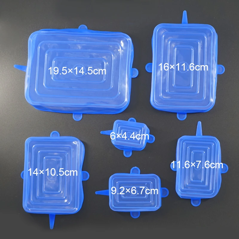 

6PCS Square Silicone Stretch Lid Kitchen Tool Accessories Reusable Food Packaging Sealed Lid Keeps Fresh Elastic Bowl Lid