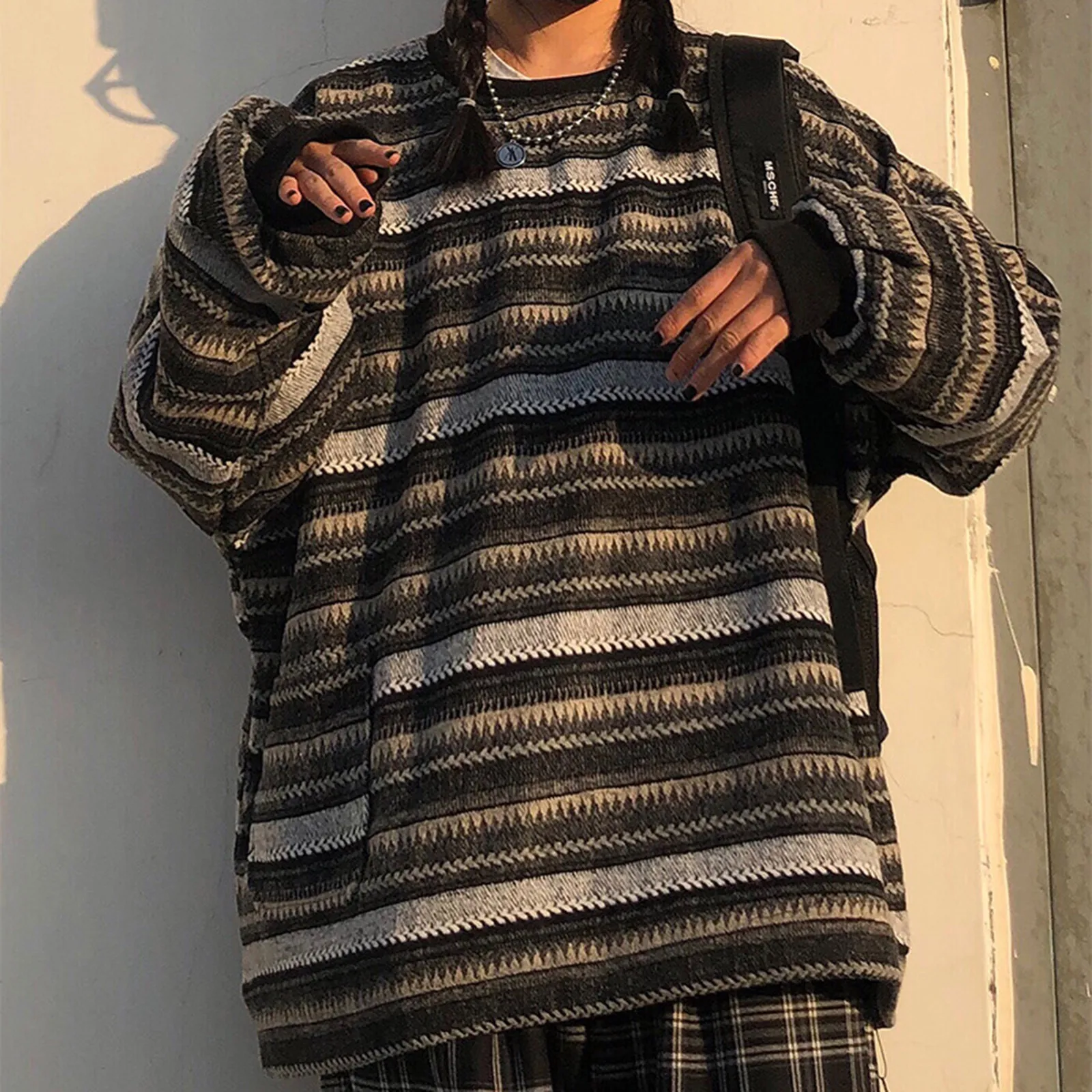 

Striped Sweatshirt Pullover Oversized Sweater Oversized Knitted Long-Sleeved French Womens Sweatshirt Long Hoodies for Women
