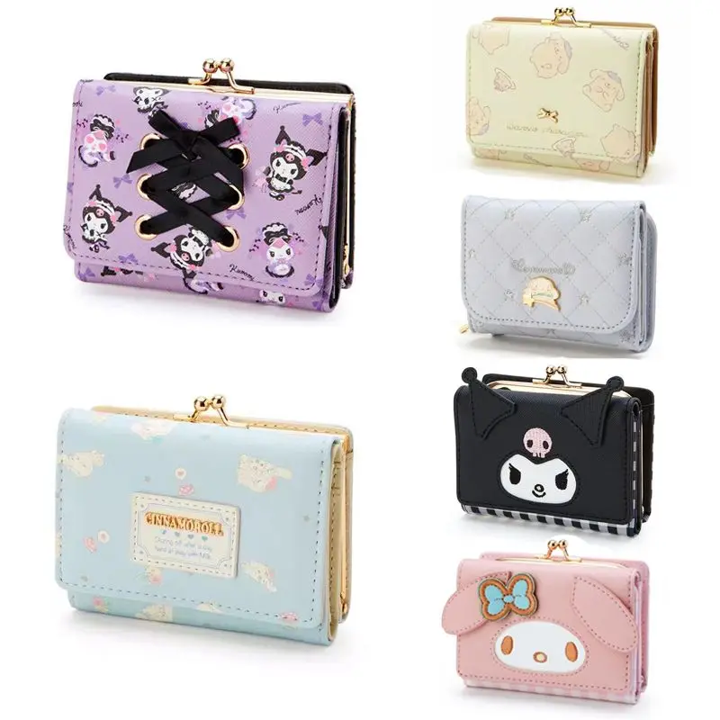 

Kawaii Sanrioed Coin Purse Cinnamoroll Melody Kuromi Character Folding Zipper Wallet Cute Hello Kitty Woman Wallet Birthday Gift