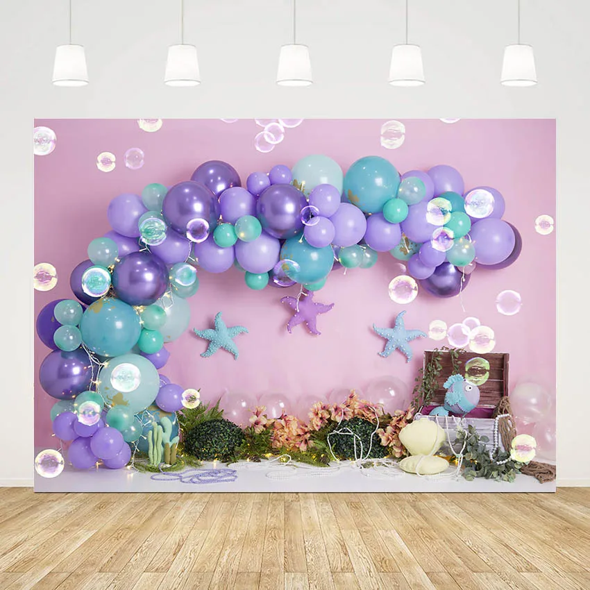 

Mehofond Русалка Принцесса День Рождения фотография фон фиолетовый воздушный шар Морская звезда морские водоросли декоративный фон Studio Фото п...