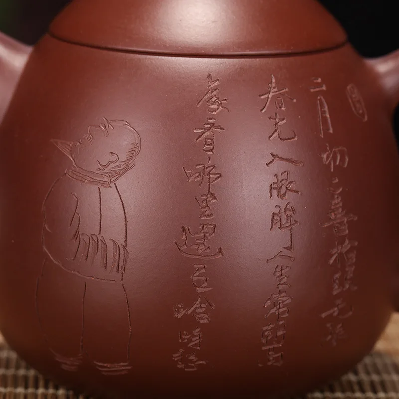 Фото Чайник-яйцо Dahongpao с резным узором в виде дракона и сутр, ручной работы из Исиня, для зеленого чая №3