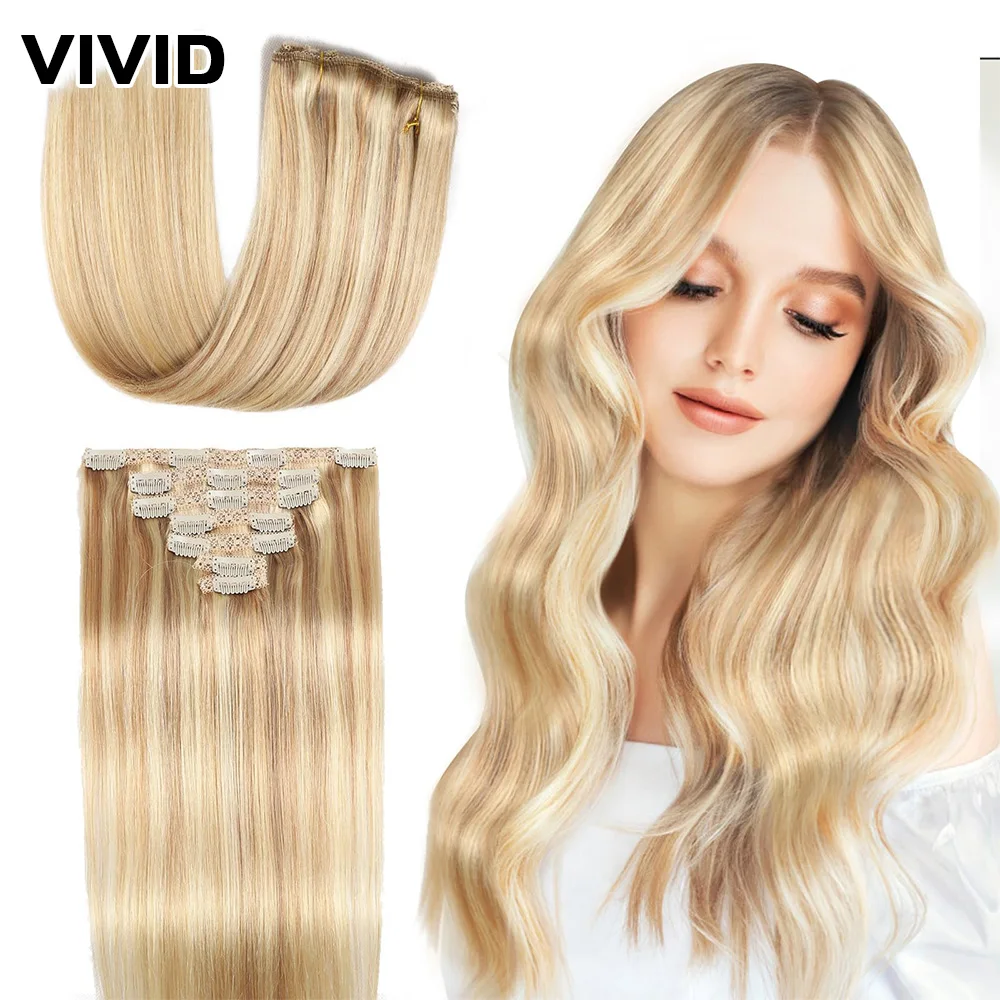 

Vivid Clip in Hair Extensions 100% Real Remy Human Hair Brazilian Silky Straight Hair Extension Balayage Blonde Hair Extension