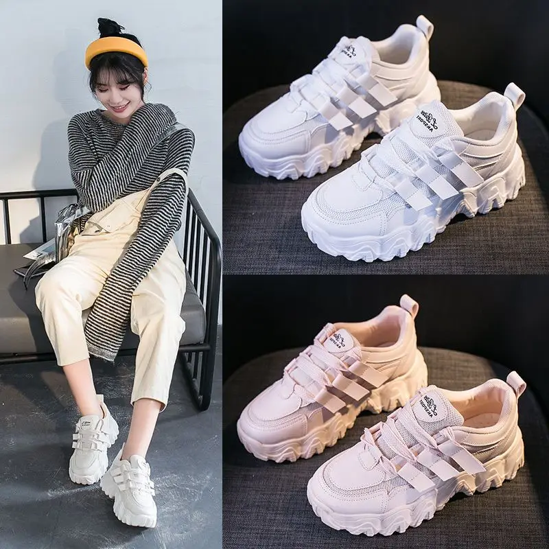 2023 spring and summer new thick soles increase casual versatile student sports shoes women's shoes