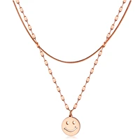 cute smiley face pendant fashion simple titanium steel rose gold double clavicle chain necklace