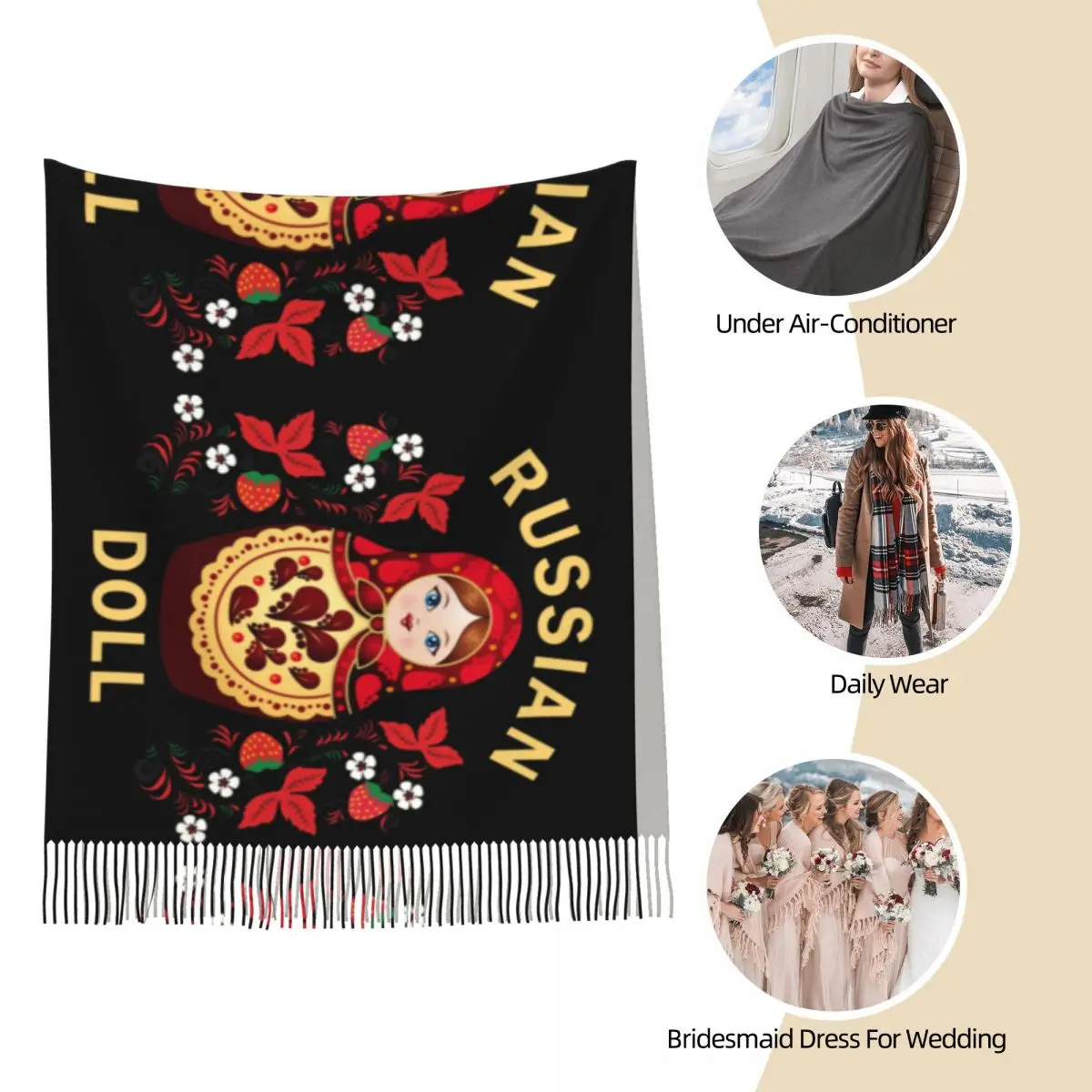 Женский шарф с кисточками Длинная зимняя женская кукла-матрешка русская кукла