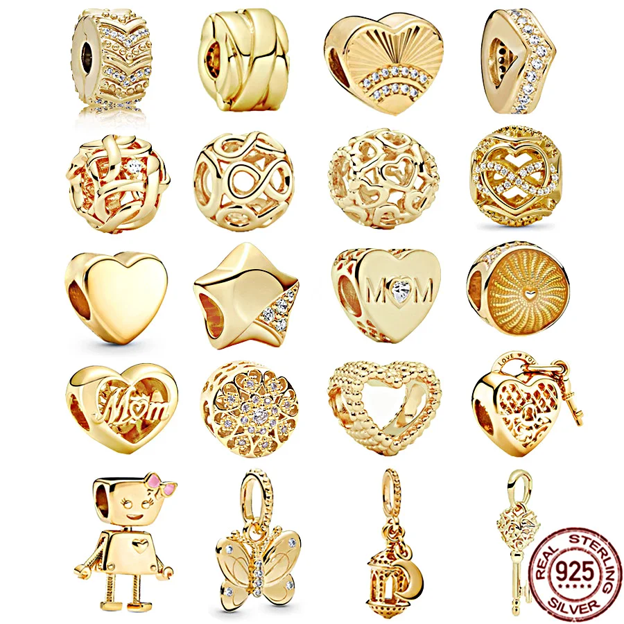 Позолоченные Подвески в форме сердца, замка, робот-бабочки, подходят для оригинального браслета Pandora, серебро 925 пробы, Женские Ювелирные изделия