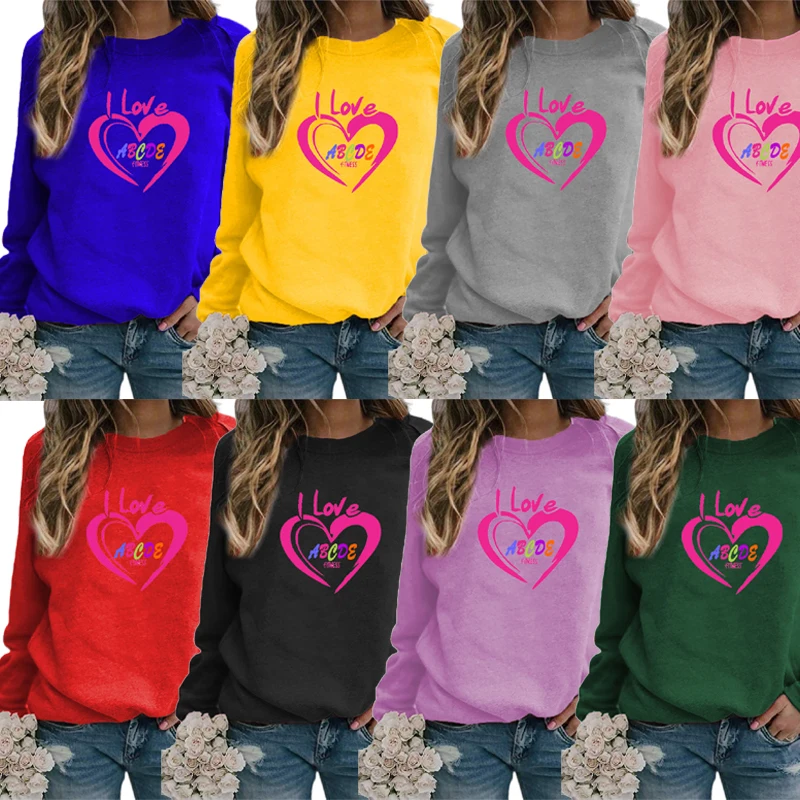 

ZW men's and women's fitness wear sports dance quick dry pullover loose casual long sleeve hoodie love print V 579