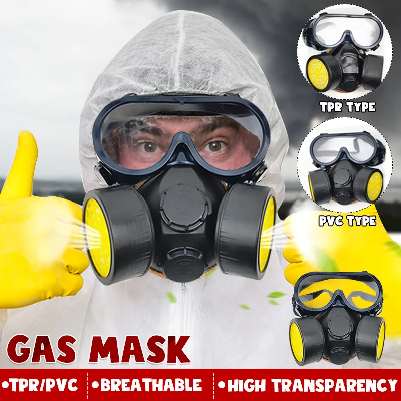 

PVC Anti Dust Mask Full Face Respirator Dual 4-Layer Filters Safety Goggles For Carpenter Polishing Daily Haze Safety Protection