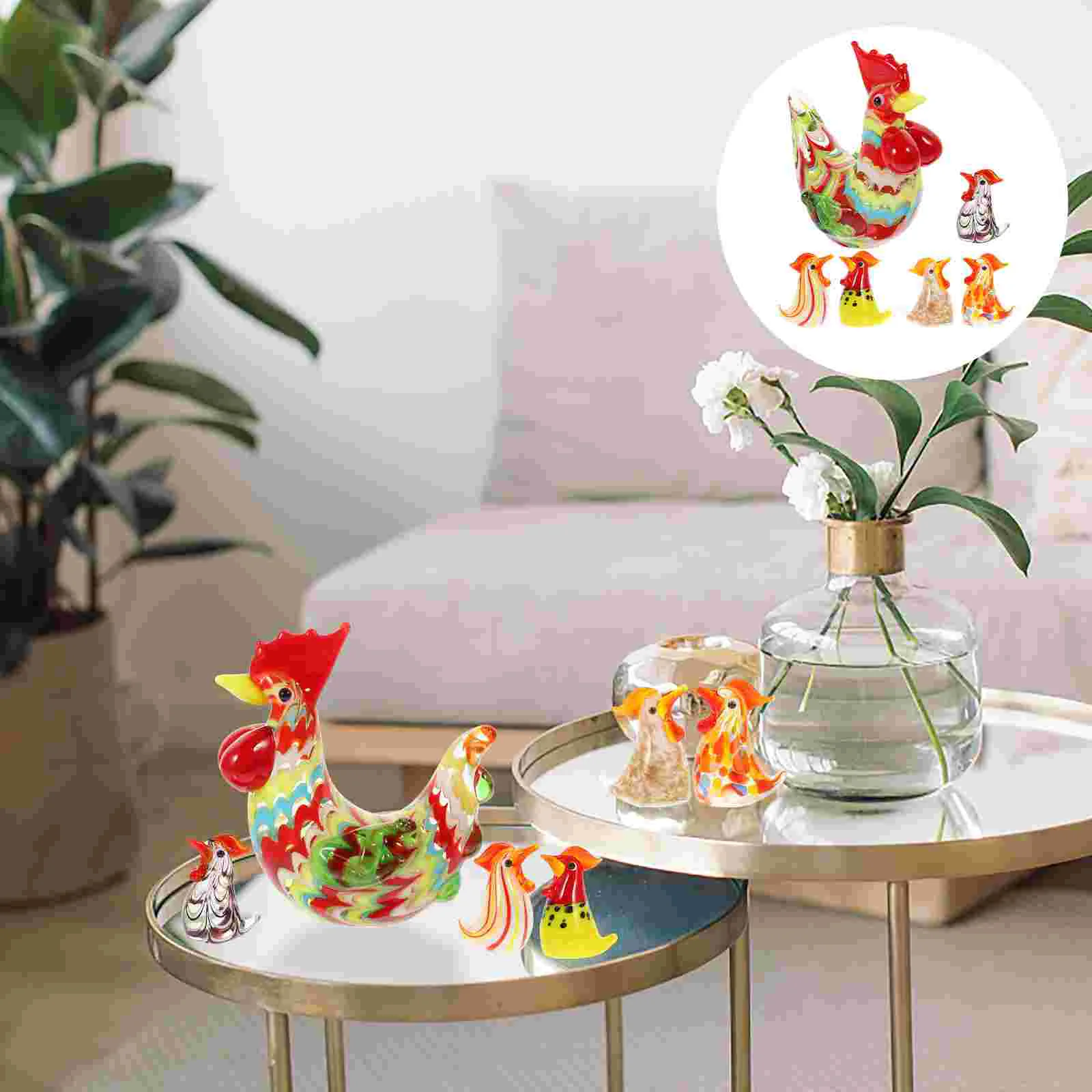 

Rooster Chicken Blown Mini Figurine Hand Figurines Farm Crystal Animal Miniature Animals Decor Sculpture Statue Fake Roosters