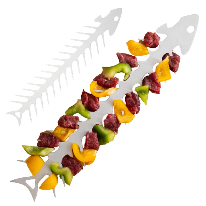 Многоразовая жаровня вилка металлическая в форме рыбьей кости для барбекю