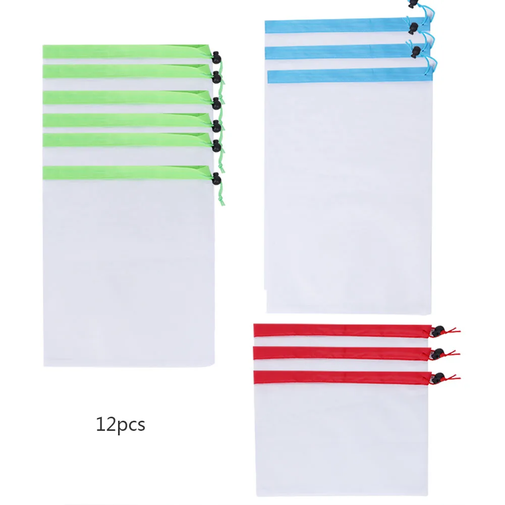 

12PCS Reusable Produce Bags Eco Friendly Polyester Mesh Vegetable Fruit Toys Storage