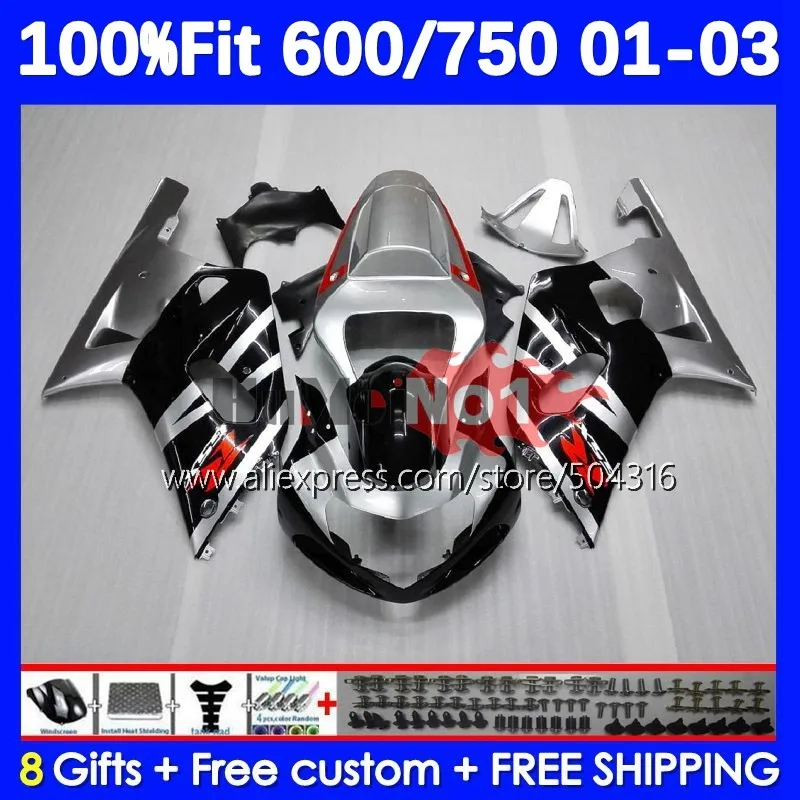 

OEM Корпус для SUZUKI GSXR 600 750 CC K1 GSXR600 14No.0 GSXR-600 GSXR750 01 02 03 2001 2002 2003 инжекционные Обтекатели серебристо-черный