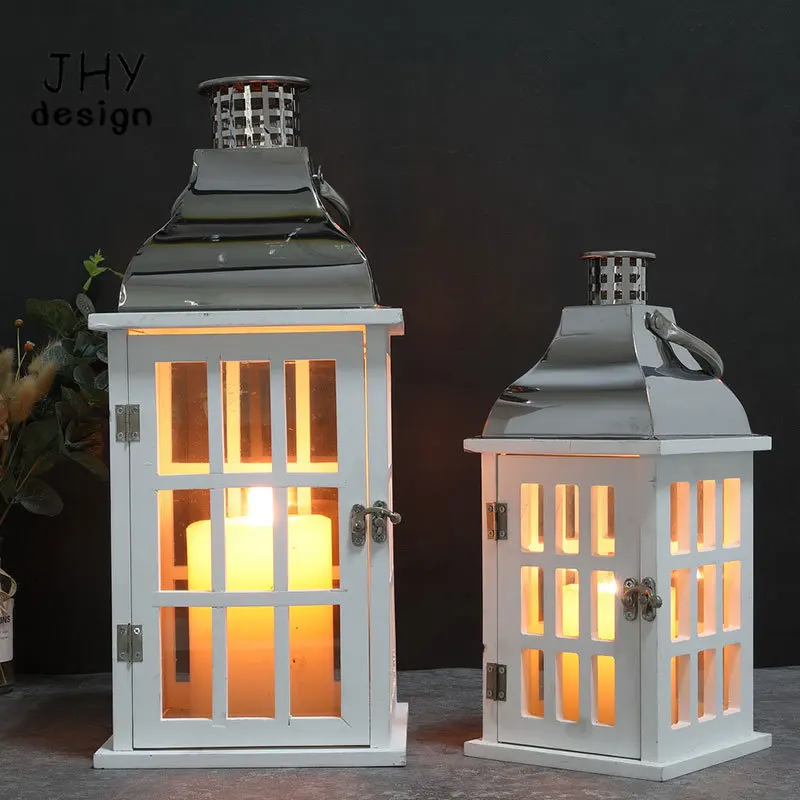 

2Pcs Wooden Candle Holder Lantern Vintage Retro Hanging Candle Lantern with Stainless Steel Handle for Wedding Garden Home Decor