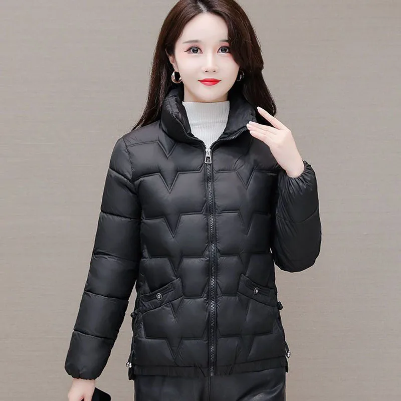 Parka Women's Coats Jackets 2022 Winter New Fashion Cotton-Padded Turtleneck Zipper Splicing Thickening Warm Skinny Parkas Woman