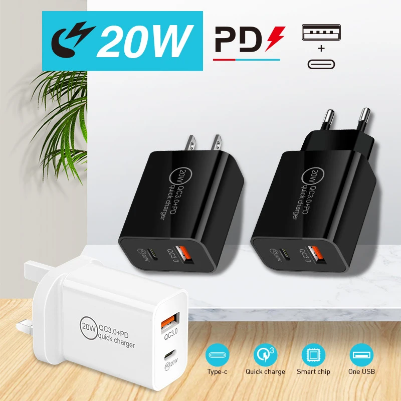 

PD 20W USB Type C Charger QC 3.0 For iphone 11 12 13 Pro Max Xiaomi POCO Mobile Cell Phones Fast Charge Chargers Adapter EU Plug