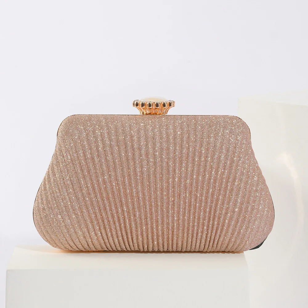 

Qyahlybz Fashion Pleated Clutch Bag Evening Bag Women's Banquet Shoulder Crossbody Bag Thin Flash Chain Bags