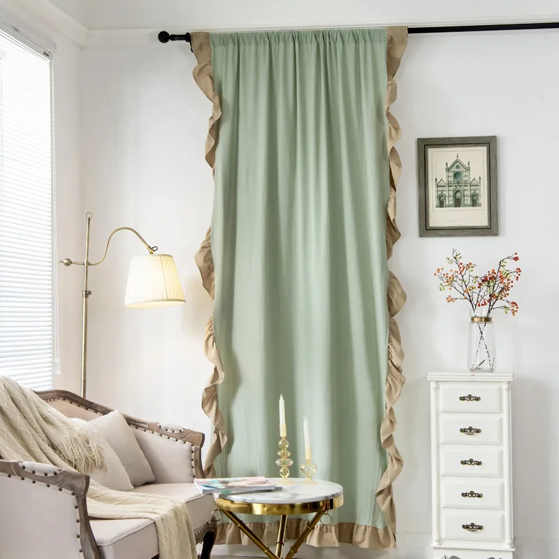 

Ruffled Vintage Pure Cotton Semi-shading Wear Rod Hook Curtain Living Room Bedroom Kitchen Luxury Home Decoration Room