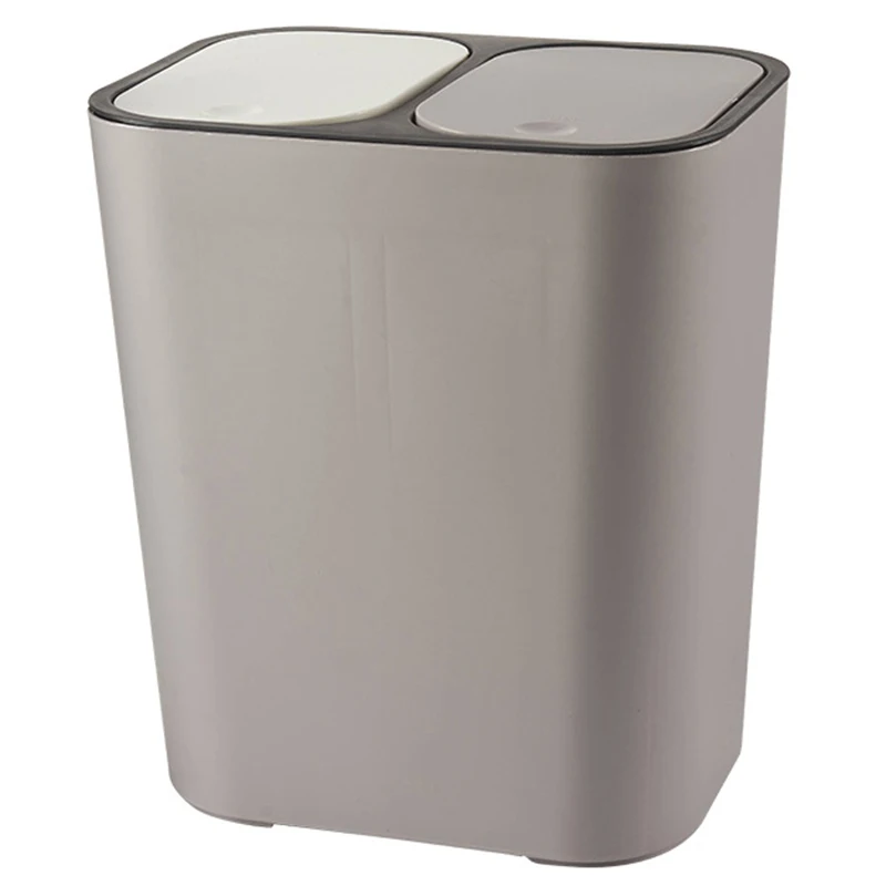 

Trash Can Rectangle Plastic Push-Button Dual Compartment 12 Liter Recycling Waste Bin Garbage Can-Grey