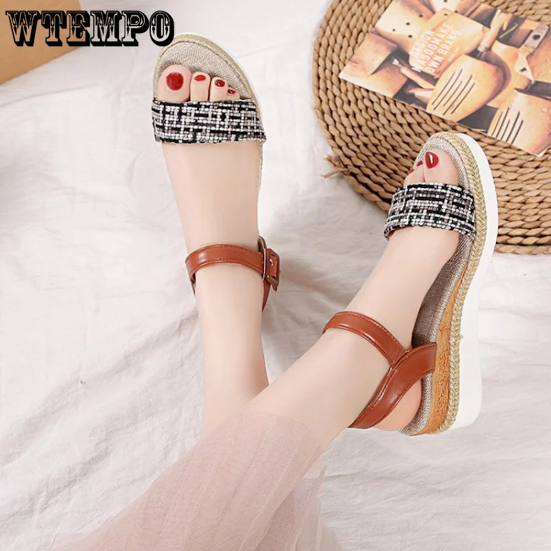 WTEMPO Shoes for Women Fashion Ankle Strap Buckle Women's Sandals Summer Platform Casual Sandals Wedge Shoes Ladies Dropshipping