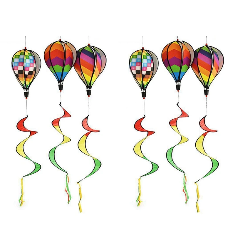 

6PCS Balloon Wind Spinner Striped Checkered Windsock Balloon Yard Decor Spiral Balloon Windmill
