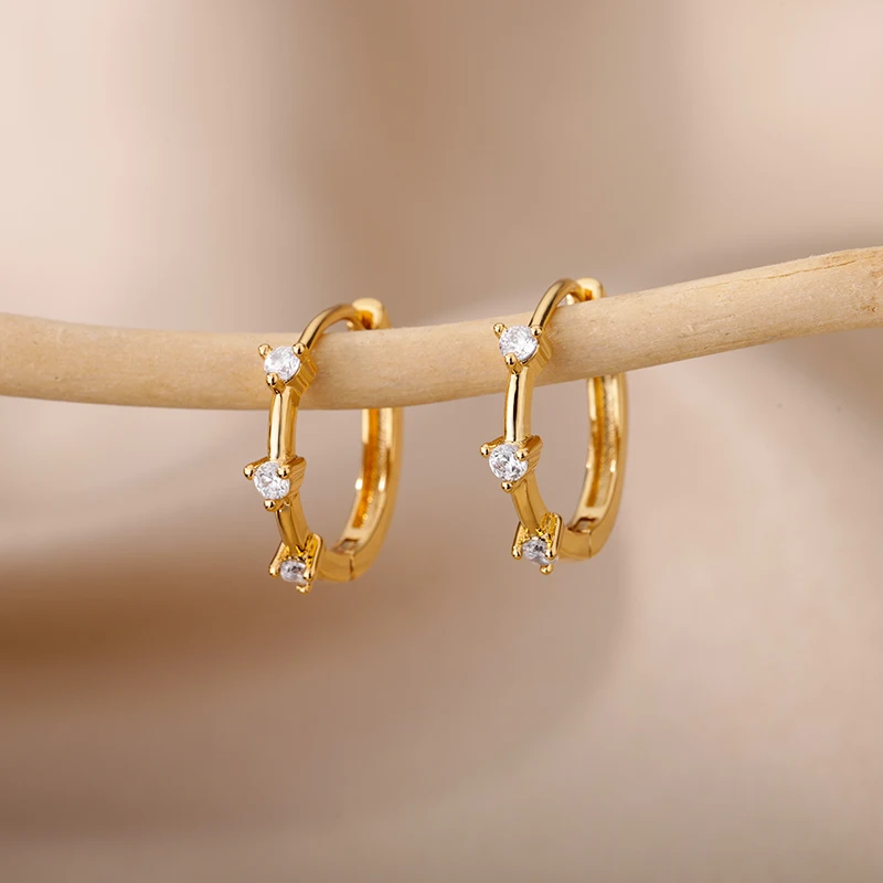 

Simple Round Zircon Hoop Earrings Unusual Stainless Steel Geometry Piercing Earrings For Ladies Trend Party Jewelry Oorbellen