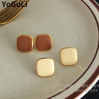 retro jewelry s925 needle cream brown earrings hot sale vintage temperament golden square stud earrings for women party gifts